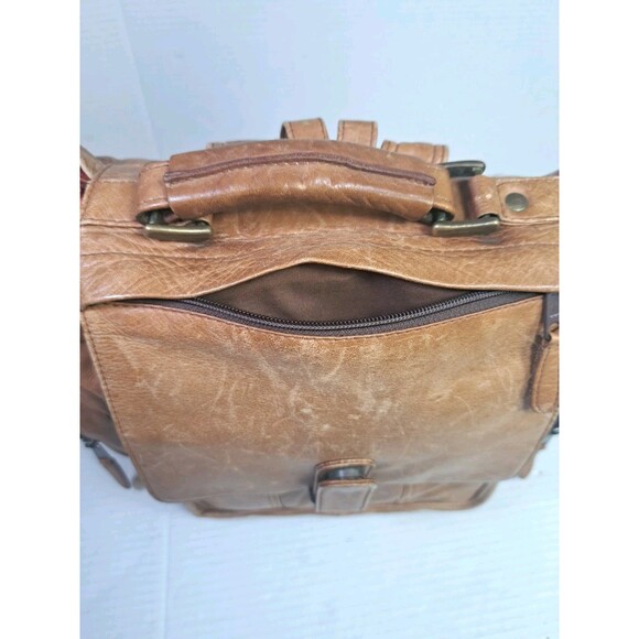 Genuine Leather Tan Backpack Made in Colombia – 16×15×4" Unisex Travel Rucksack - Picture 9 of 13